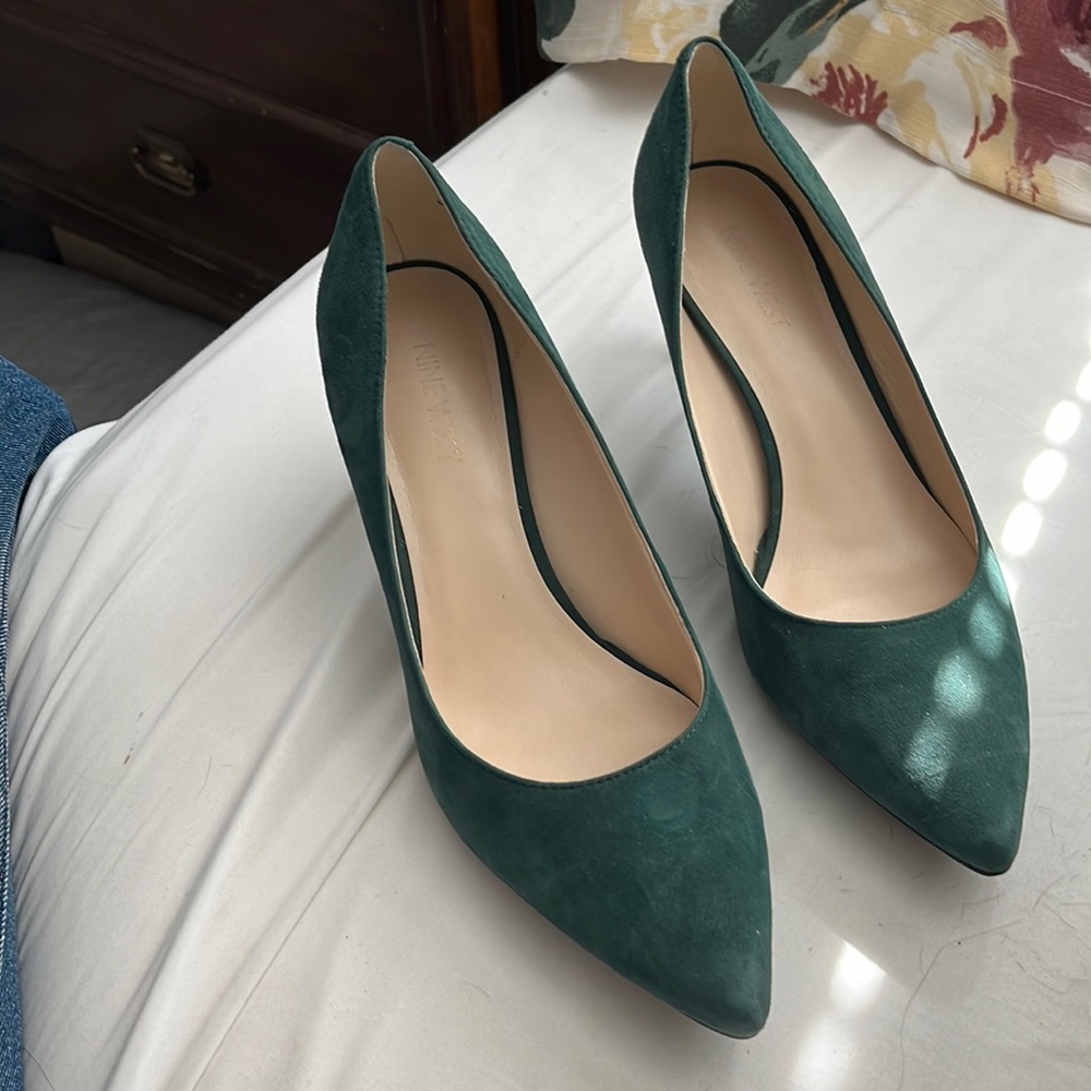 Green suede heels